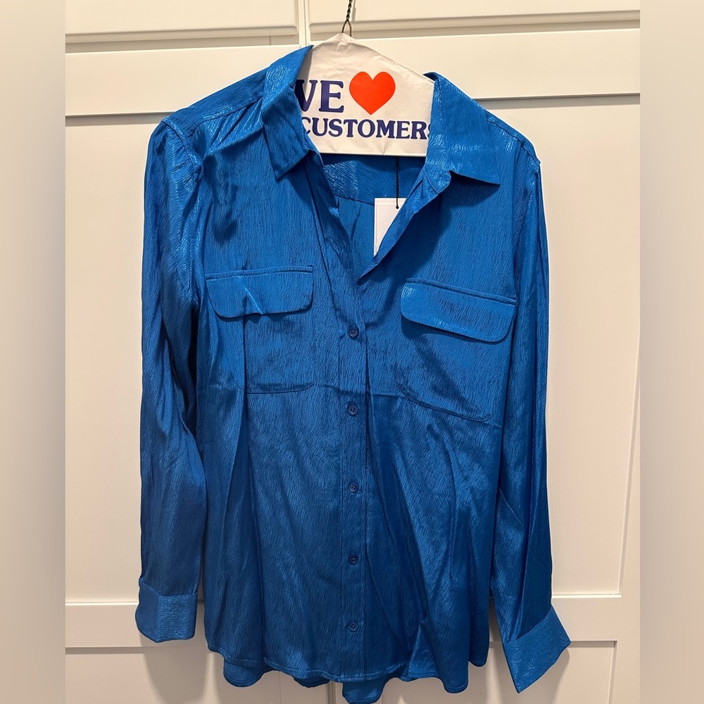 Equipment Shimmering Blue Button Down Shirt NWT